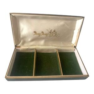 VTG Leather Alligator Green Farrington Horse Coach Travel Jewelry Box Satin